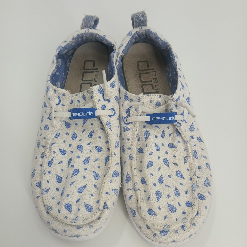 Hey Dude Wendy Zig Zag Block Bandana White Blue Paisley Loafers Womens 7